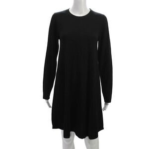 Repeat Womens Sweater Dress Black 100% Merino Crew Neck Long Sleeve Size XL